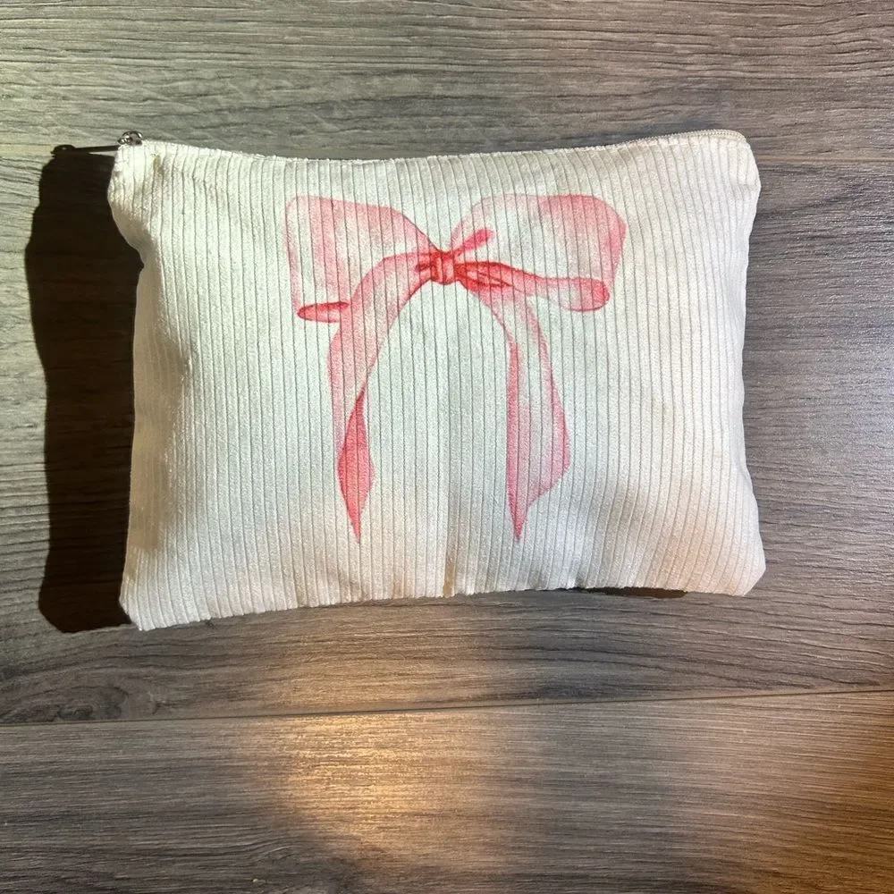 Cosmetic Pouch with A Cute Pink Bow